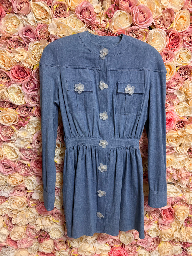 Ezgi Cinar Dress with Flower Buttons Light Blue