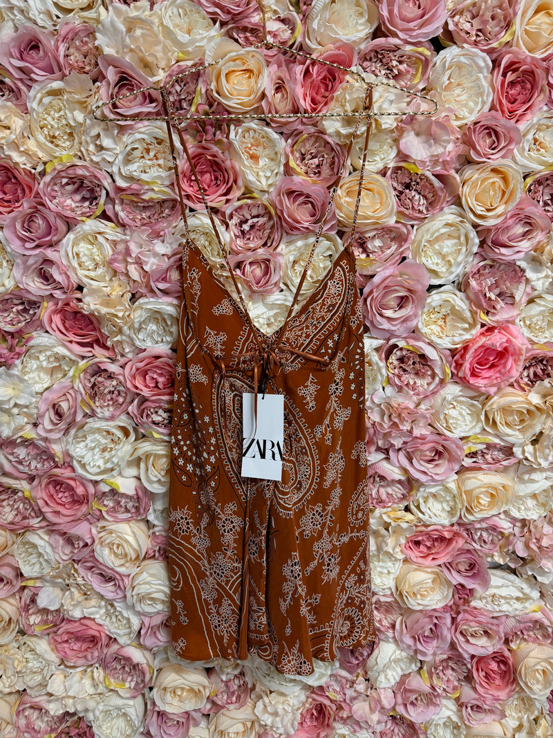 Zara Top Cognac with Paisley Print