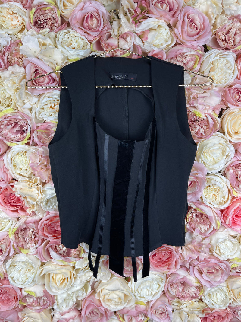 Marc Cain Top Black with Velvet Details Sz. 34 DE