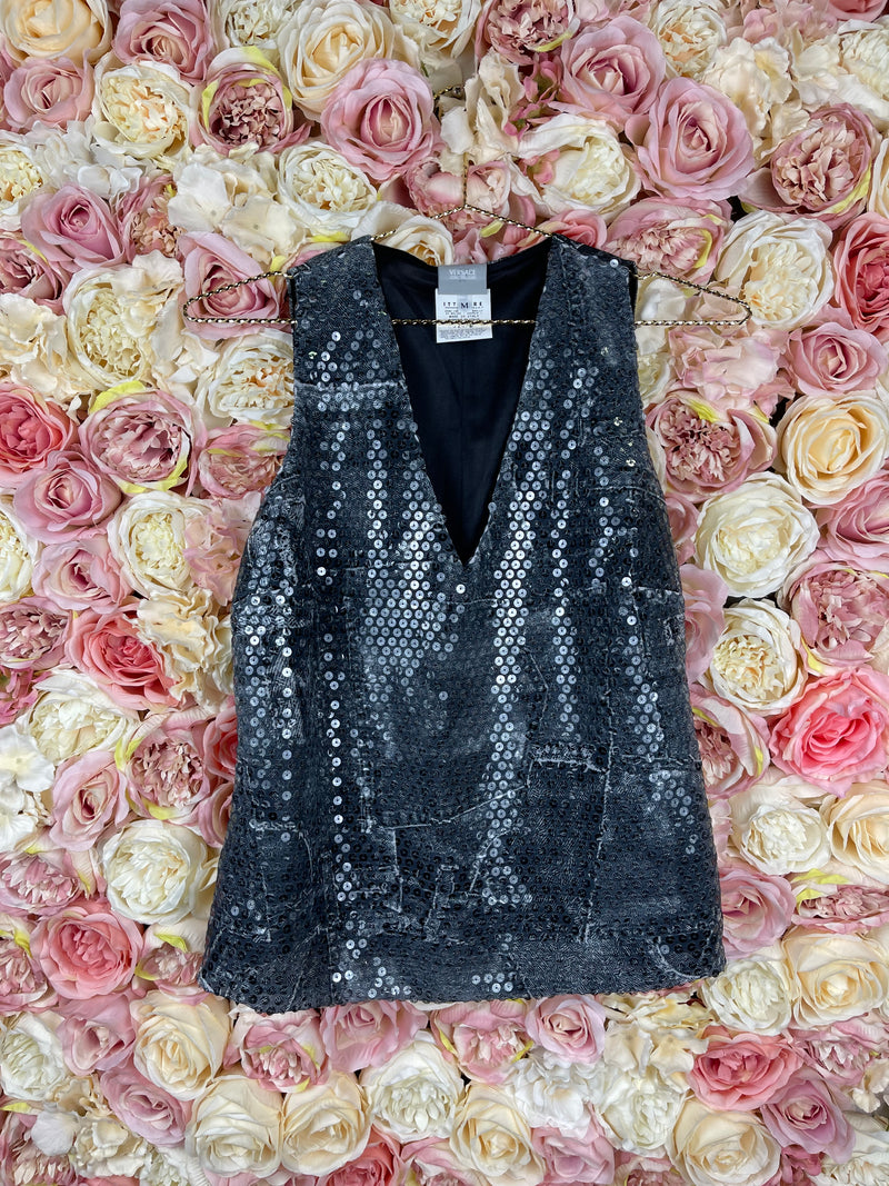 Versace Jeans Couture Sequins Top Grey Multi Sz. M