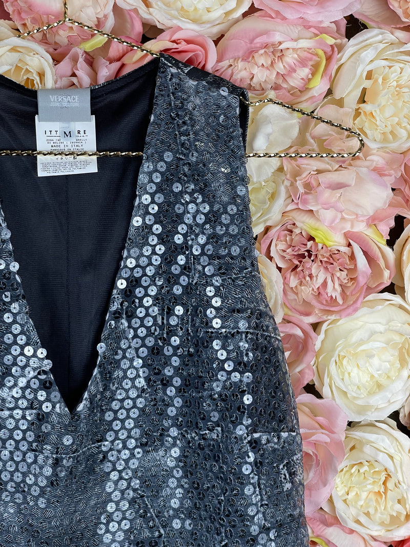 Versace Jeans Couture Sequins Top Grey Multi Sz. M