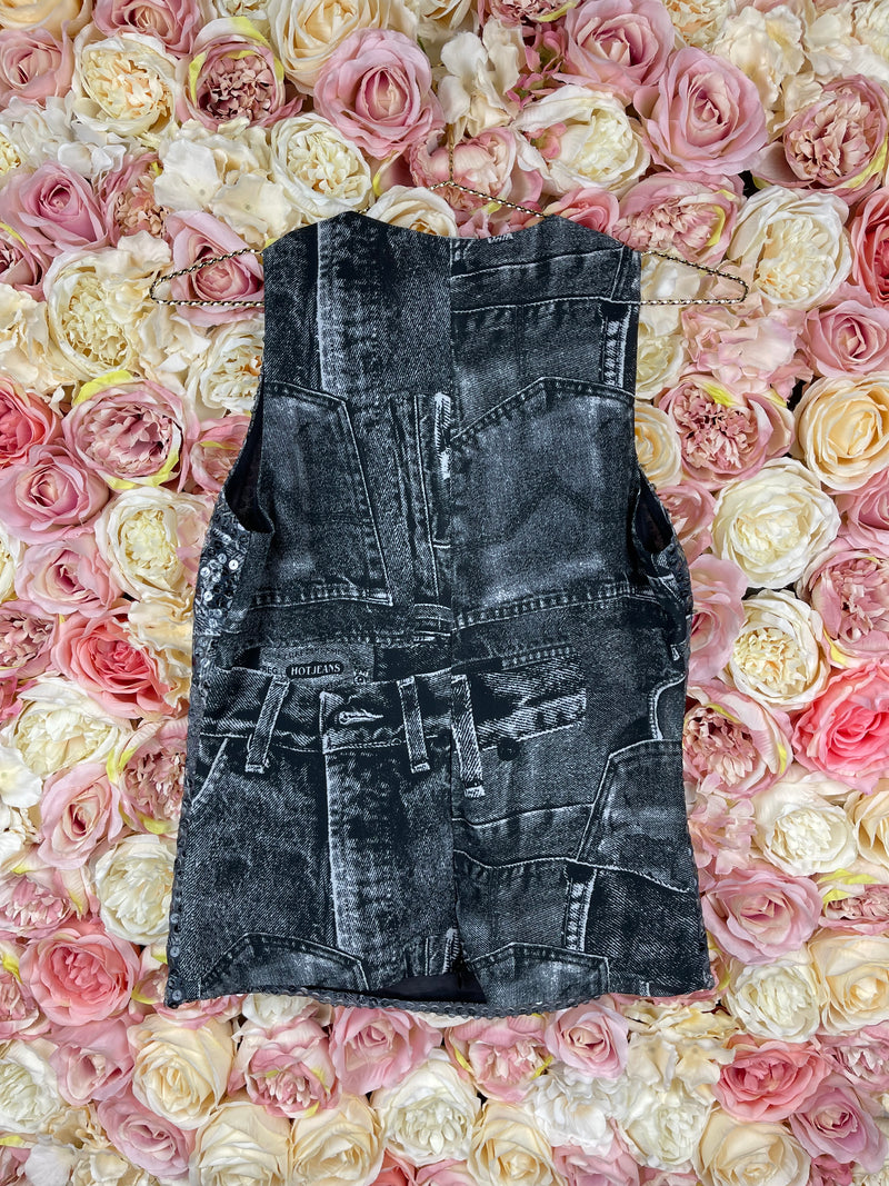 Versace Jeans Couture Sequins Top Grey Multi Sz. M