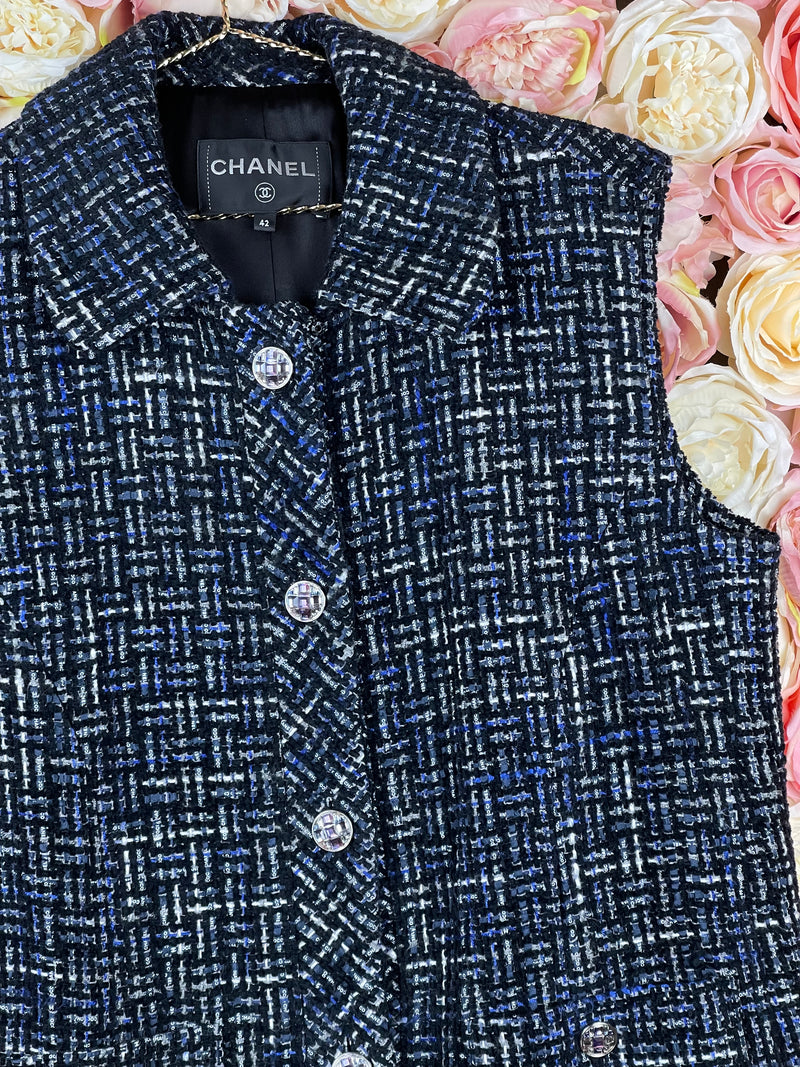 Chanel 22A Tweed Vest Blue Multi Sz. 40 DE