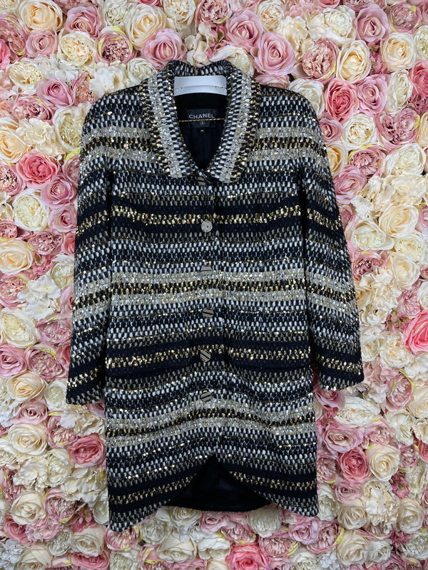 Chanel 2019 Paris-Egypt Look 21 Sequin Tweed Jacket Gold Black Sz. 42 DE