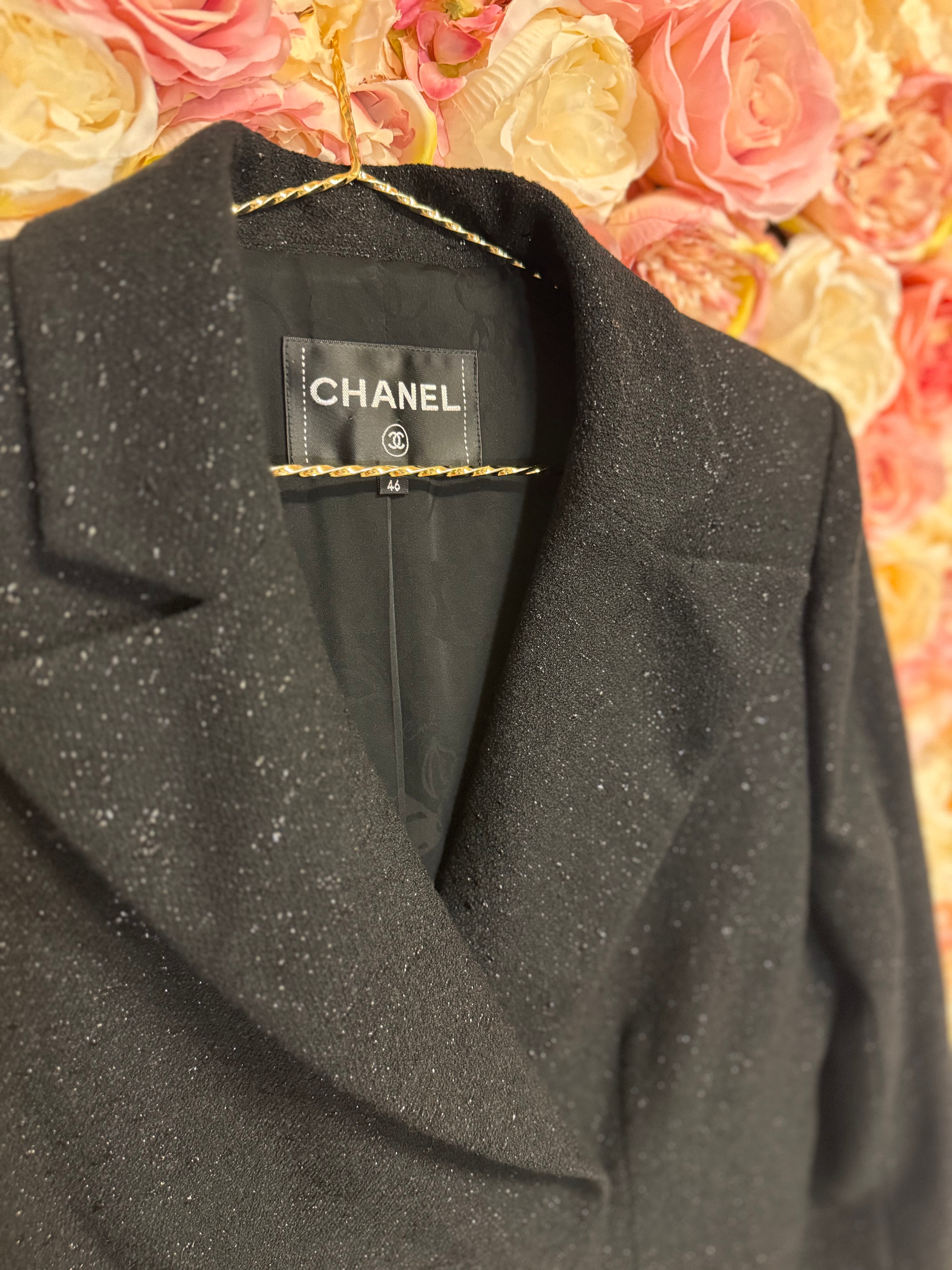 Chanel Classic Little Black Jacket with white buttons