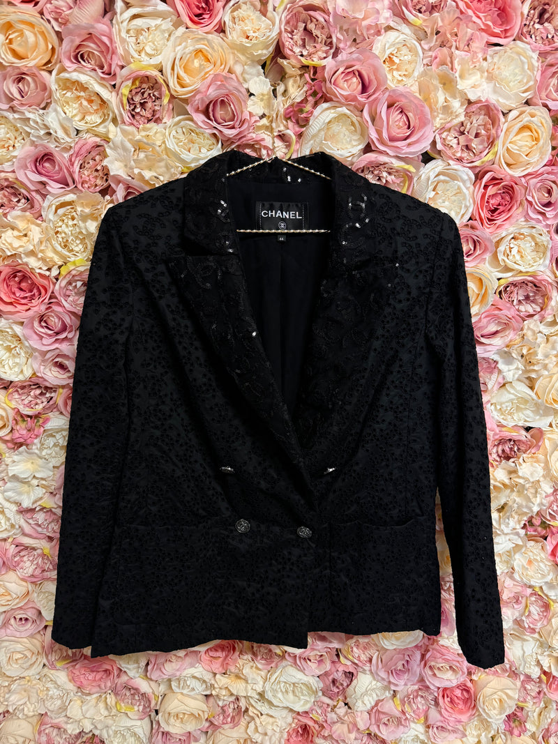 Chanel Blazer Embroidered CC with Sequins Black Spring 21