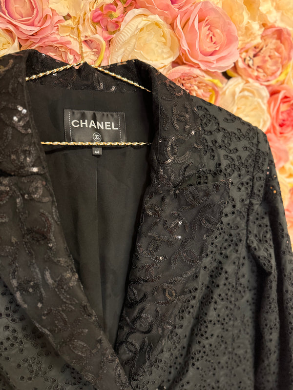 Chanel Blazer Embroidered CC with Sequins Black Spring 21