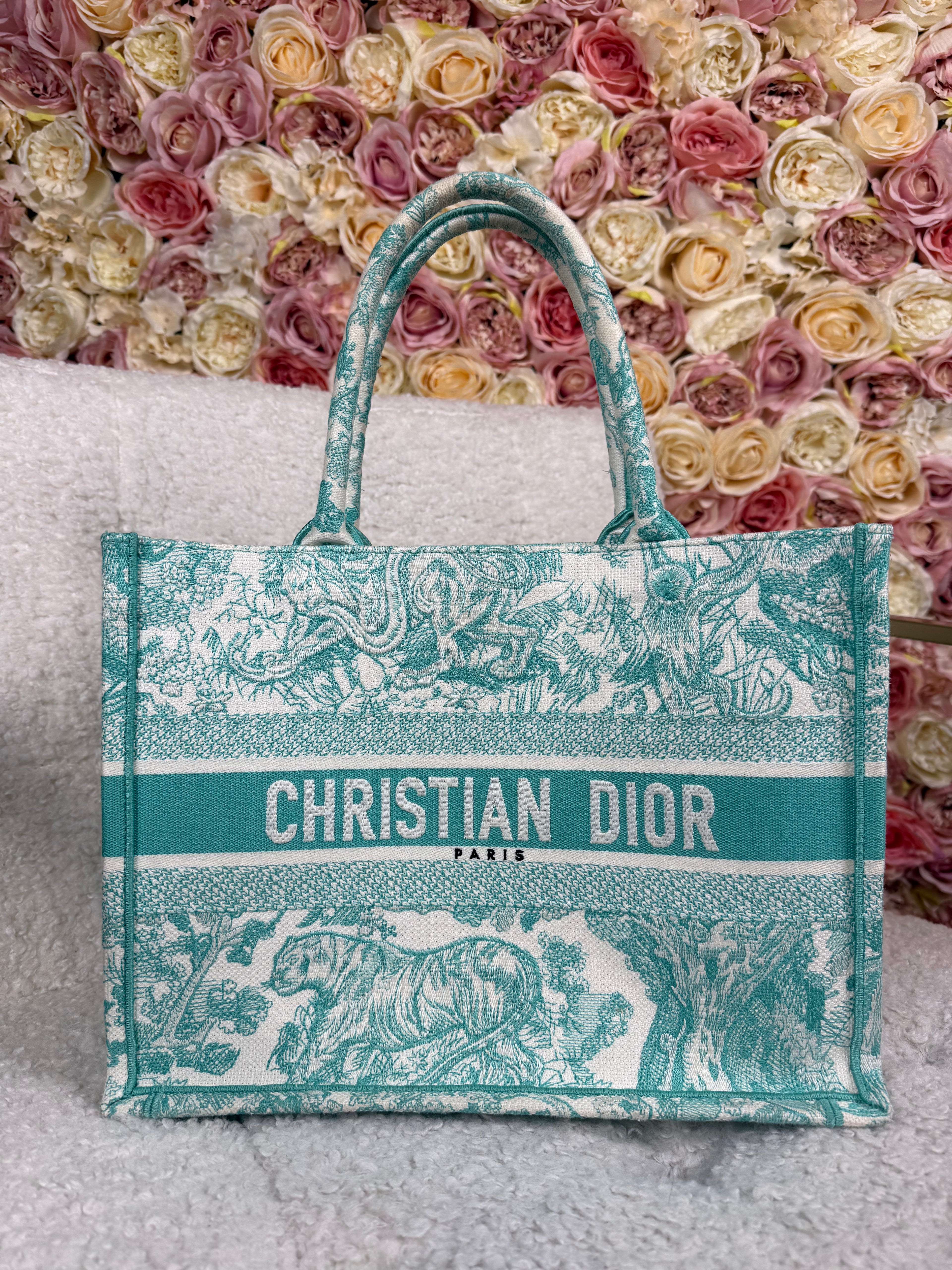 Christian Dior Book Tote Medium White Turquoise