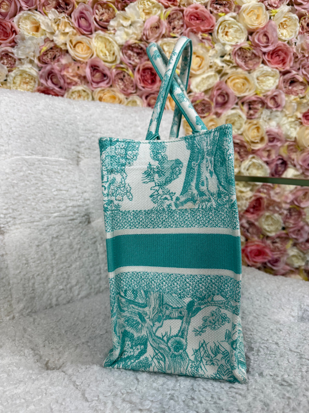 Christian Dior Book Tote Medium White Turquoise
