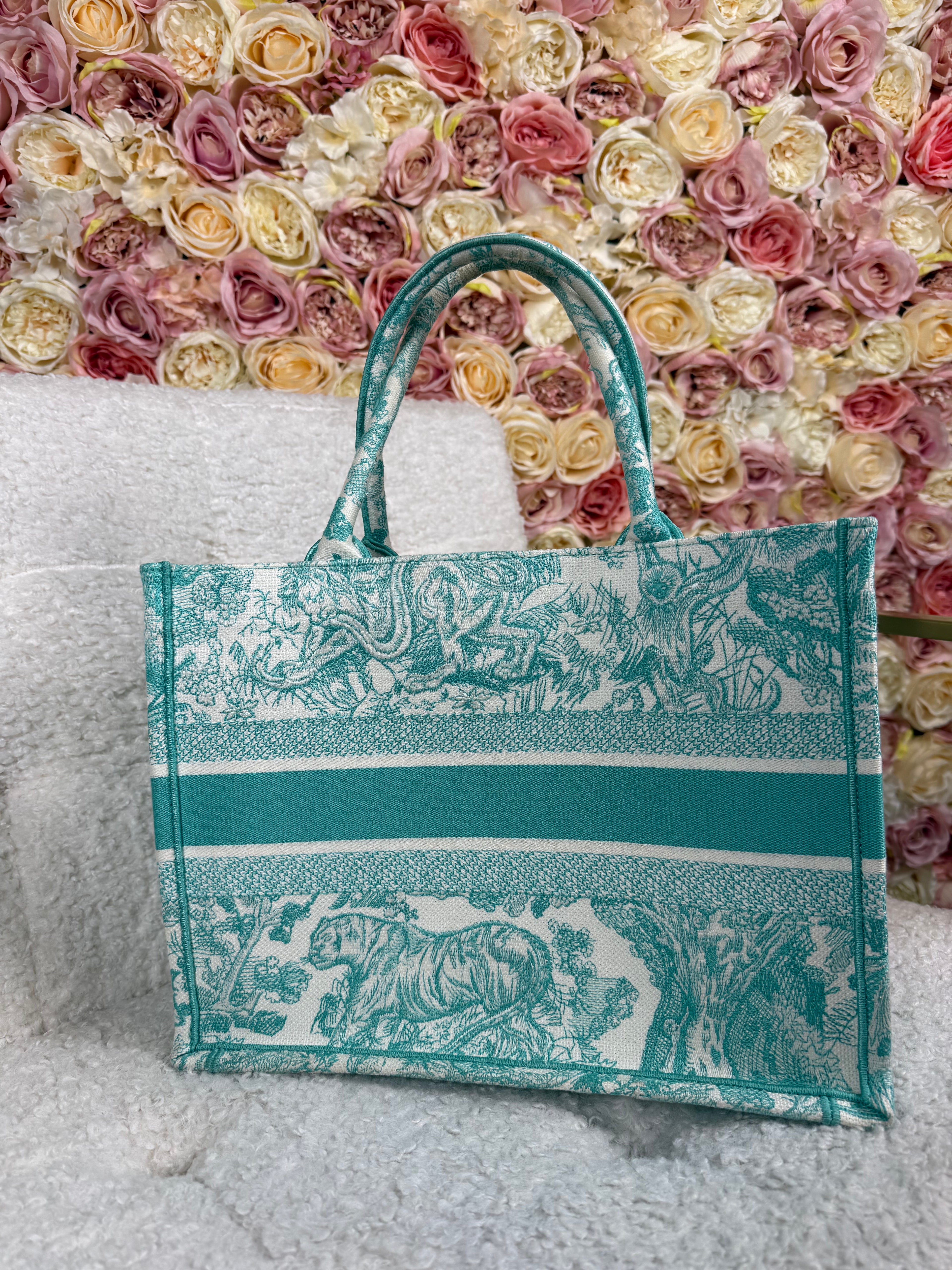 Christian Dior Book Tote Medium White Turquoise