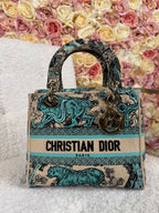 Christian Dior Medium Lady Dior Toile de Jouy Beige Turquoise