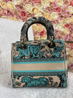 Christian Dior Medium Lady Dior Toile de Jouy Beige Turquoise