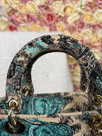 Christian Dior Medium Lady Dior Toile de Jouy Beige Turquoise