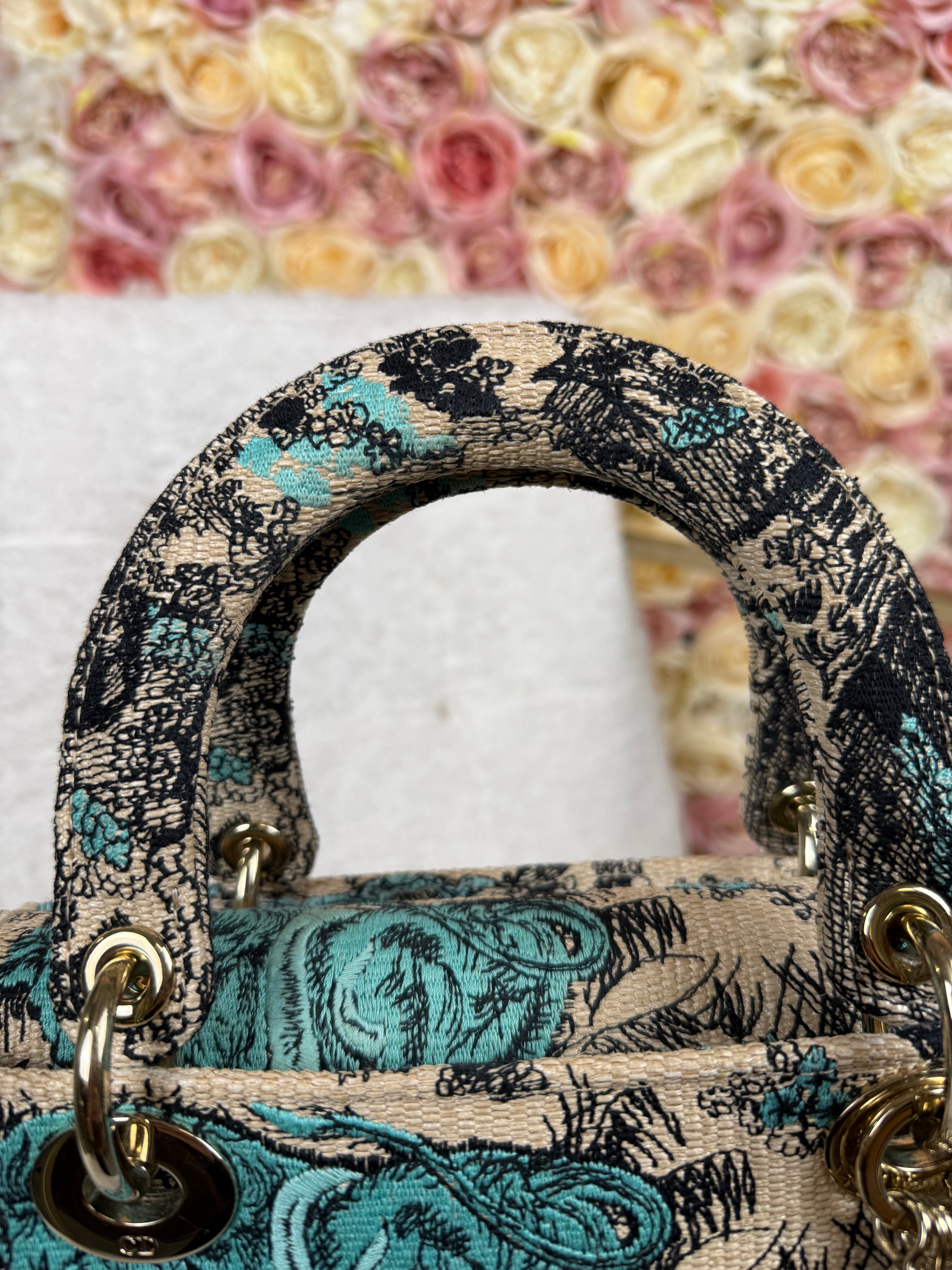 Christian Dior Medium Lady Dior Toile de Jouy Beige Turquoise