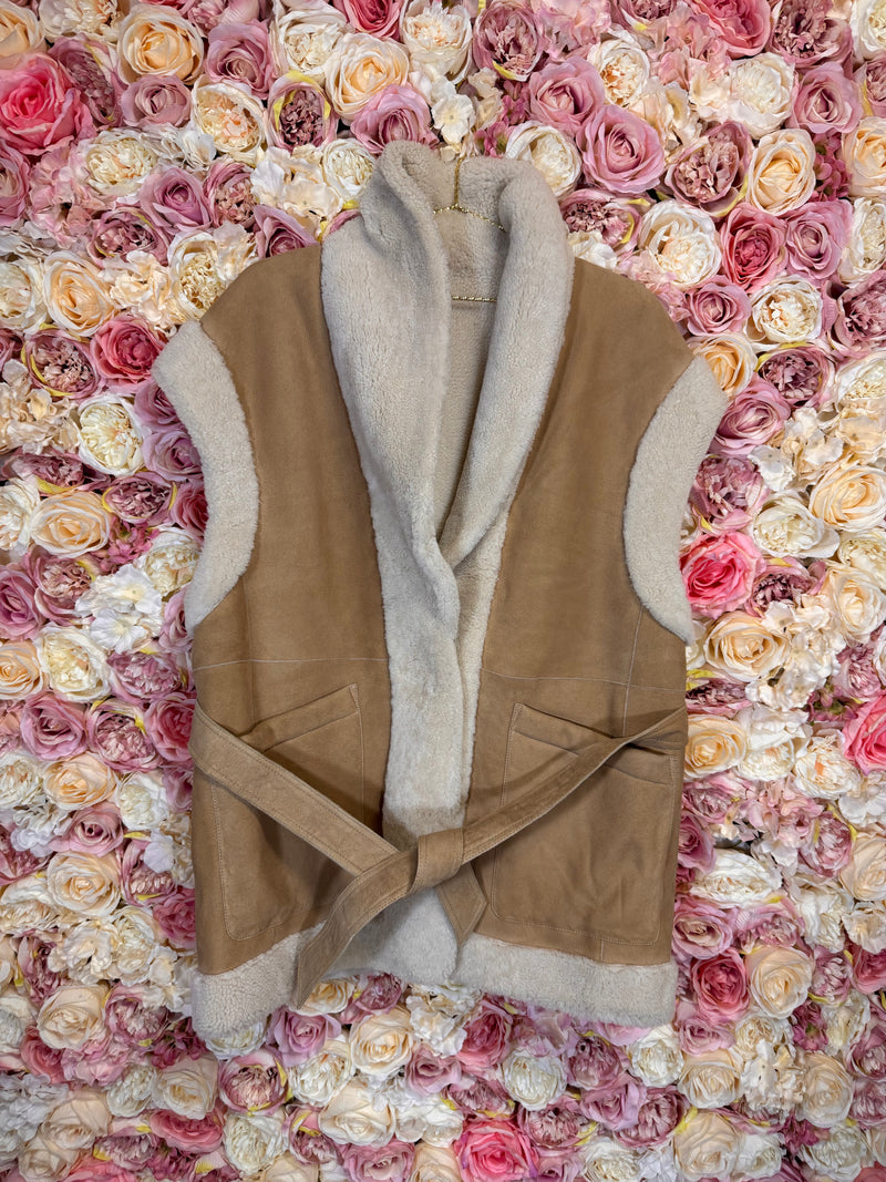 Massimo Dutti Lambskin Vest Beige