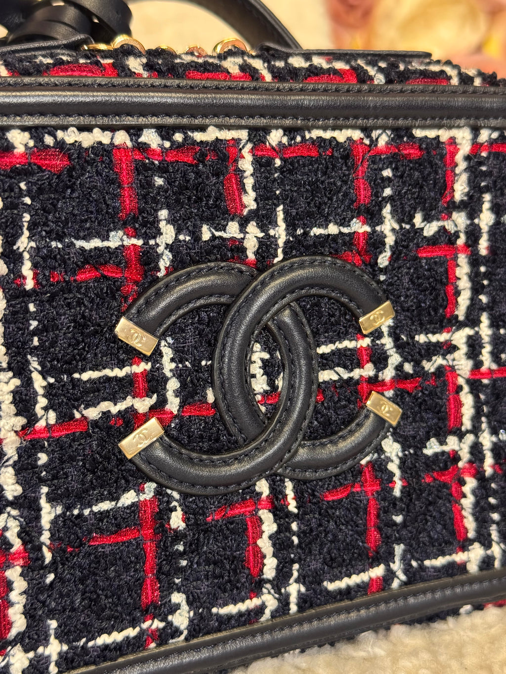 Chanel Vanity Bag Tweed Blue Red White