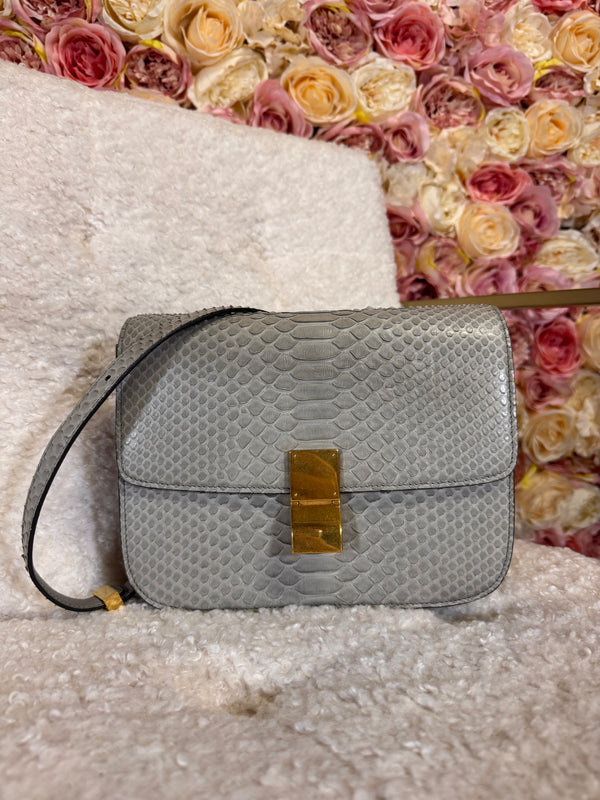 Celine Medium Python Classic Box Bag Grey GHDW