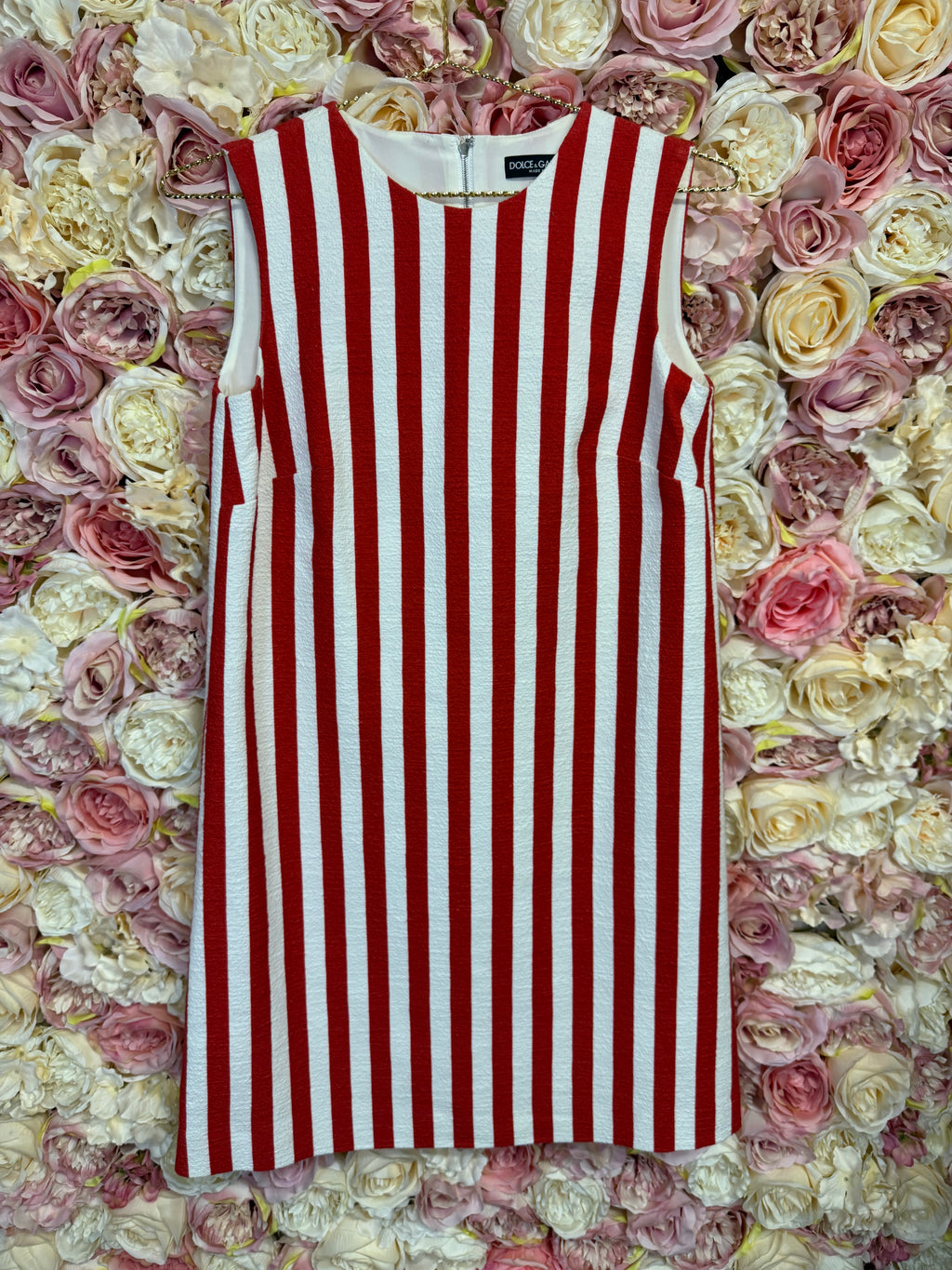 Dolce & Gabbana Straight Cut Striped Dress White Red Sz. 32 DE