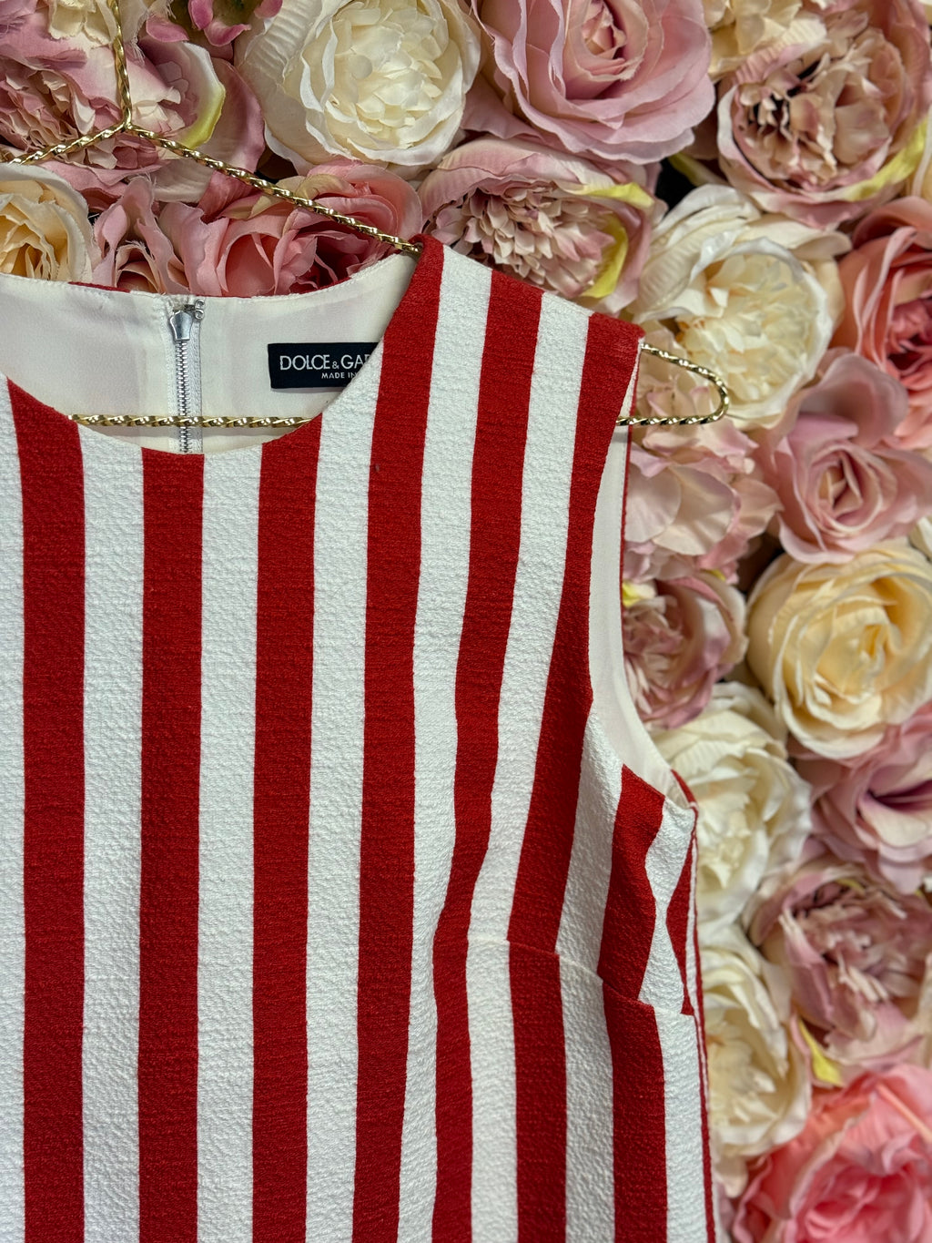 Dolce & Gabbana Straight Cut Striped Dress White Red Sz. 32 DE