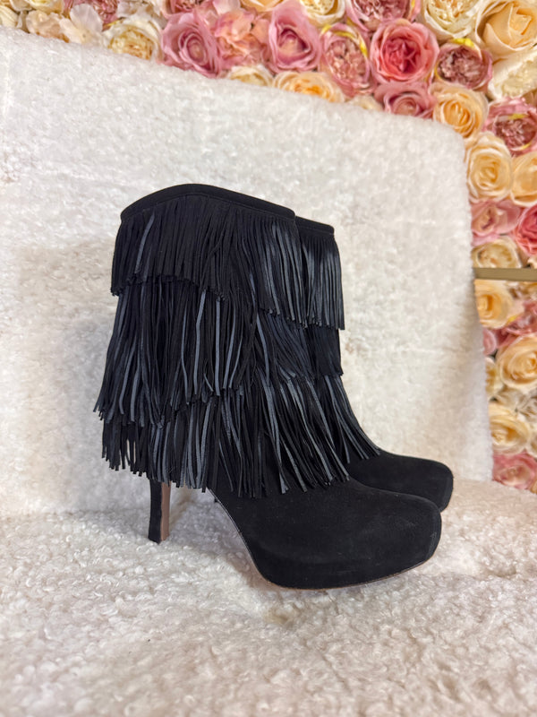 Pura Lopez Boots with Heel and Fringes Black