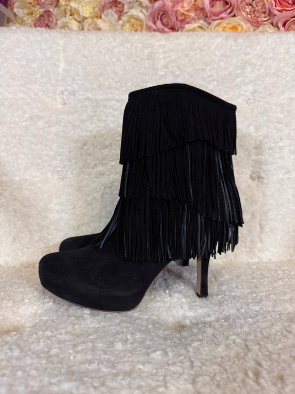 Pura Lopez Boots with Heel and Fringes Black