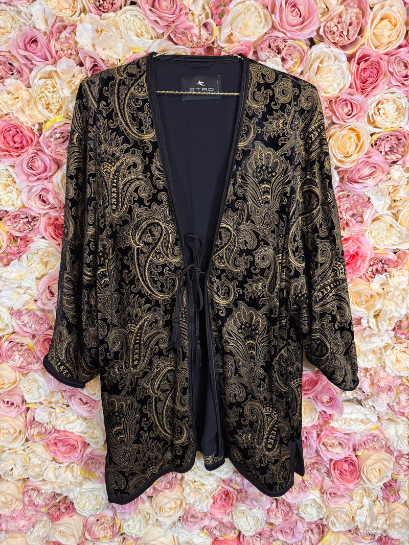 Etro Velvet Jacket with Paisley Print Black Gold