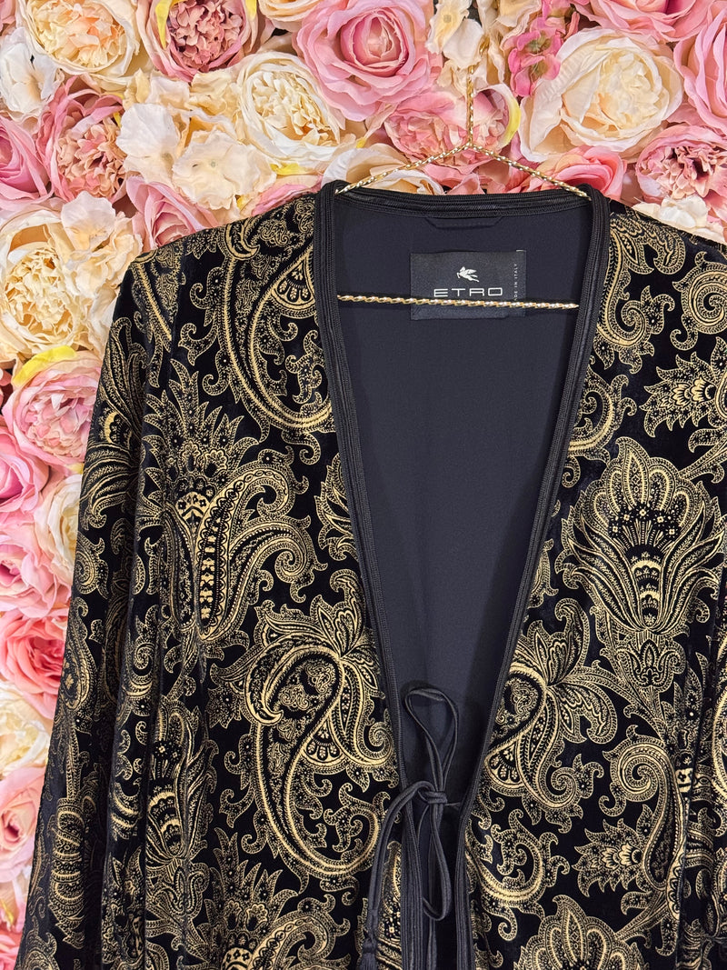 Etro Velvet Jacket with Paisley Print Black Gold