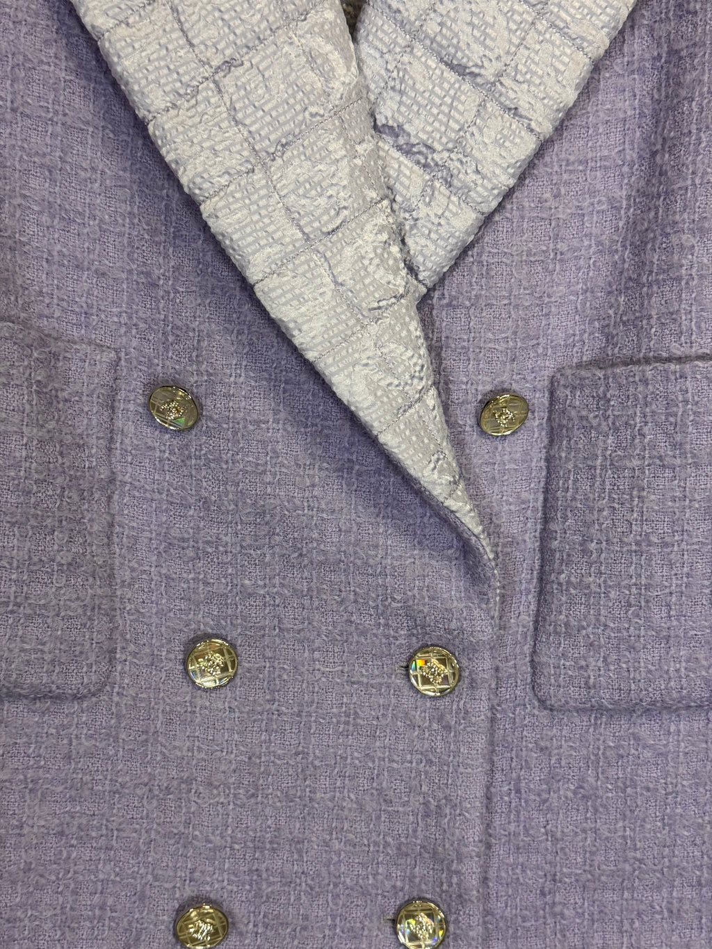 Chanel Tweed Jacket FW21 with Gold Buttons Lavender