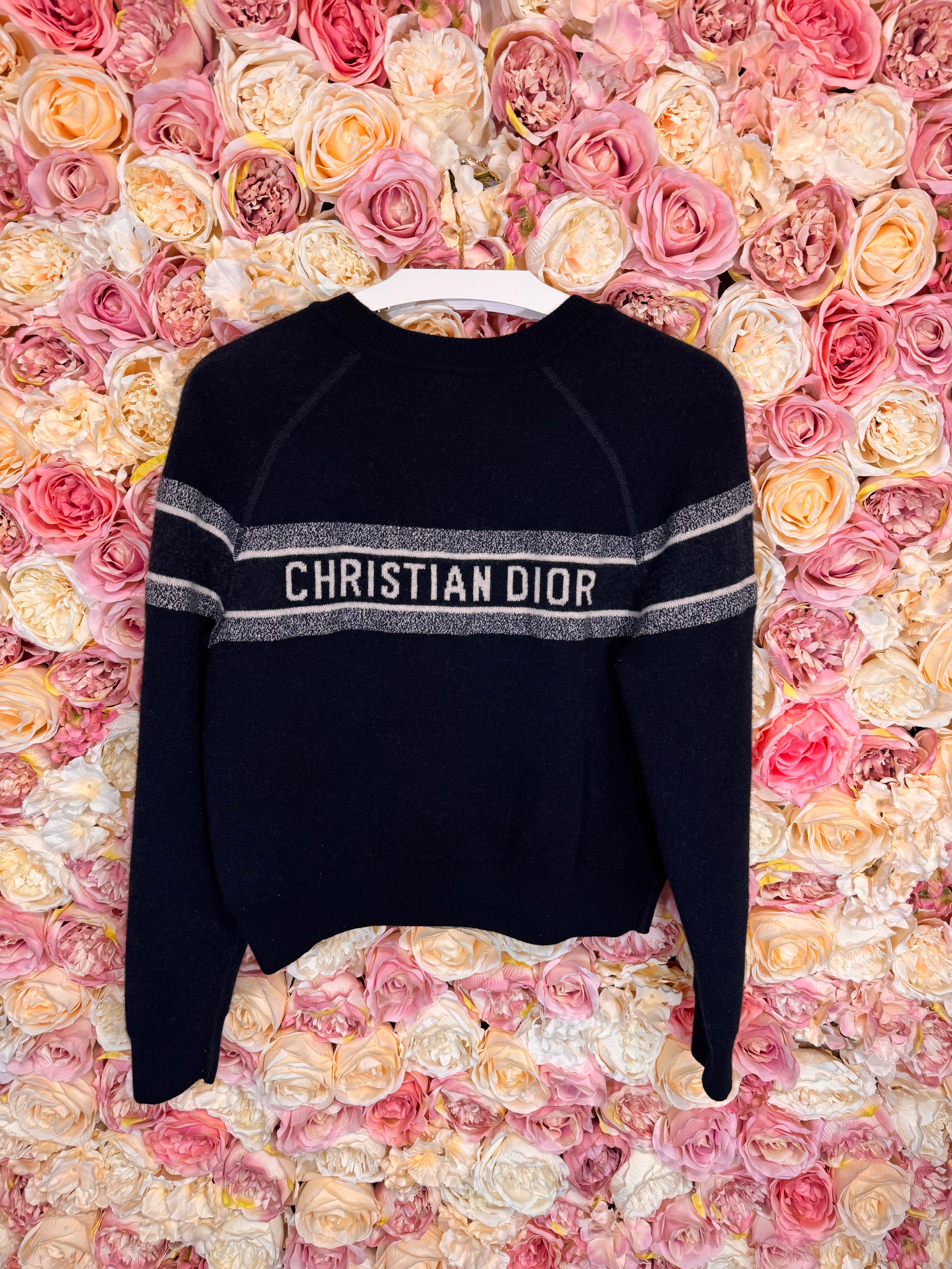 Dior Cashmere Crew Neck Sweater Reversible Blue White