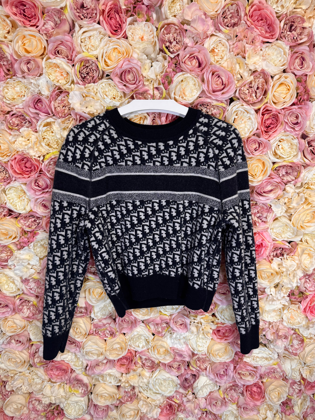 Dior Cashmere Crew Neck Sweater Reversible Blue White