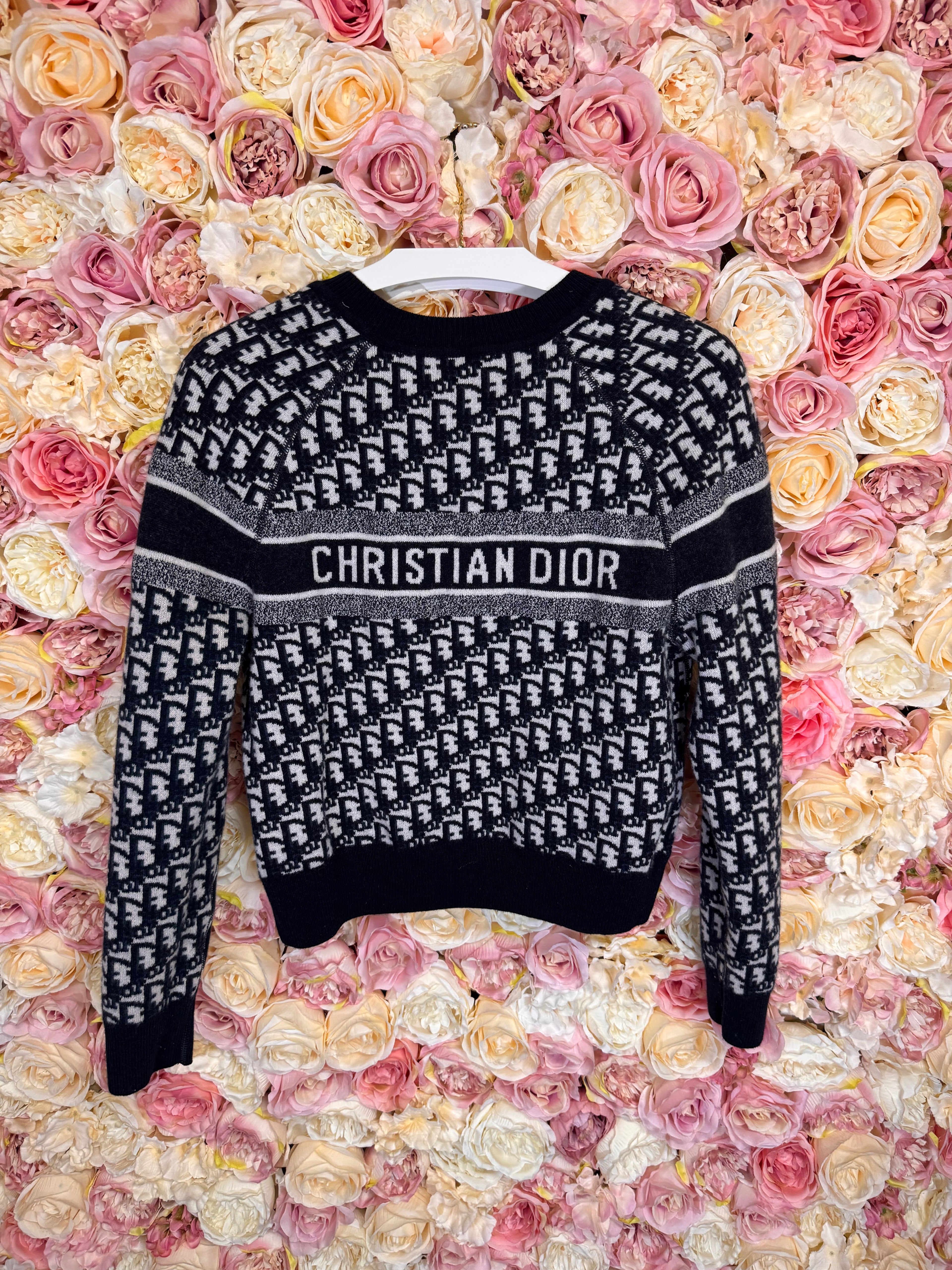 Dior Cashmere Crew Neck Sweater Reversible Blue White