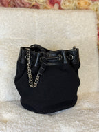 Chanel Embroidered Wool Bucket Bag with Calfskin Leather Black