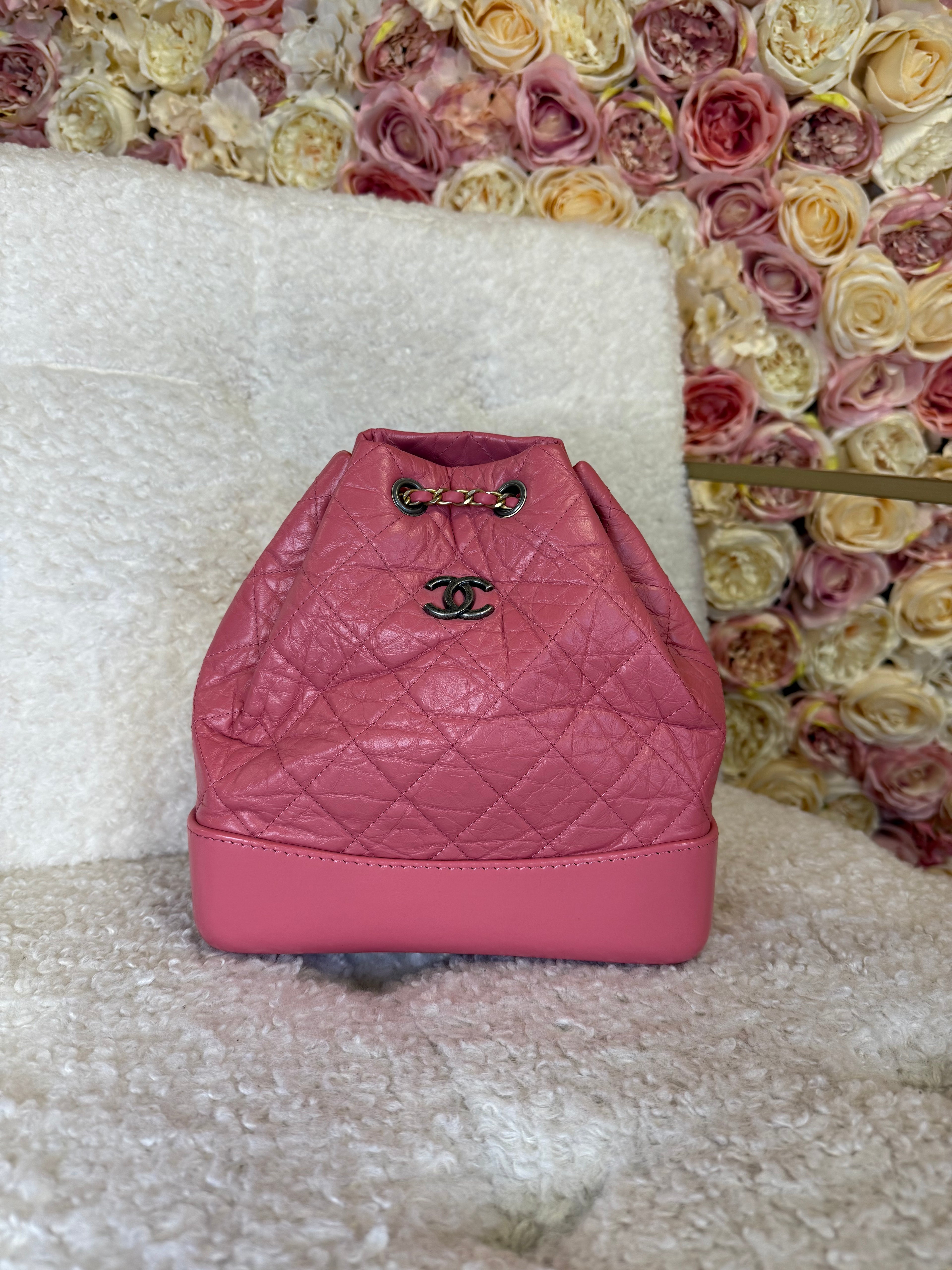 Chanel Gabrielle Quilted Calfskin Leather Backpack Pink