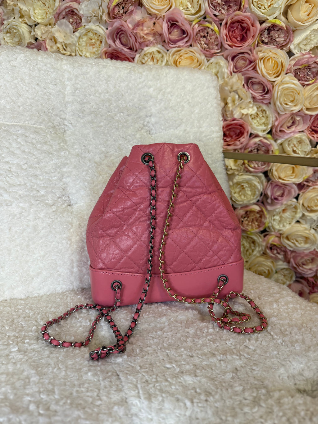 Chanel Gabrielle Quilted Calfskin Leather Backpack Pink