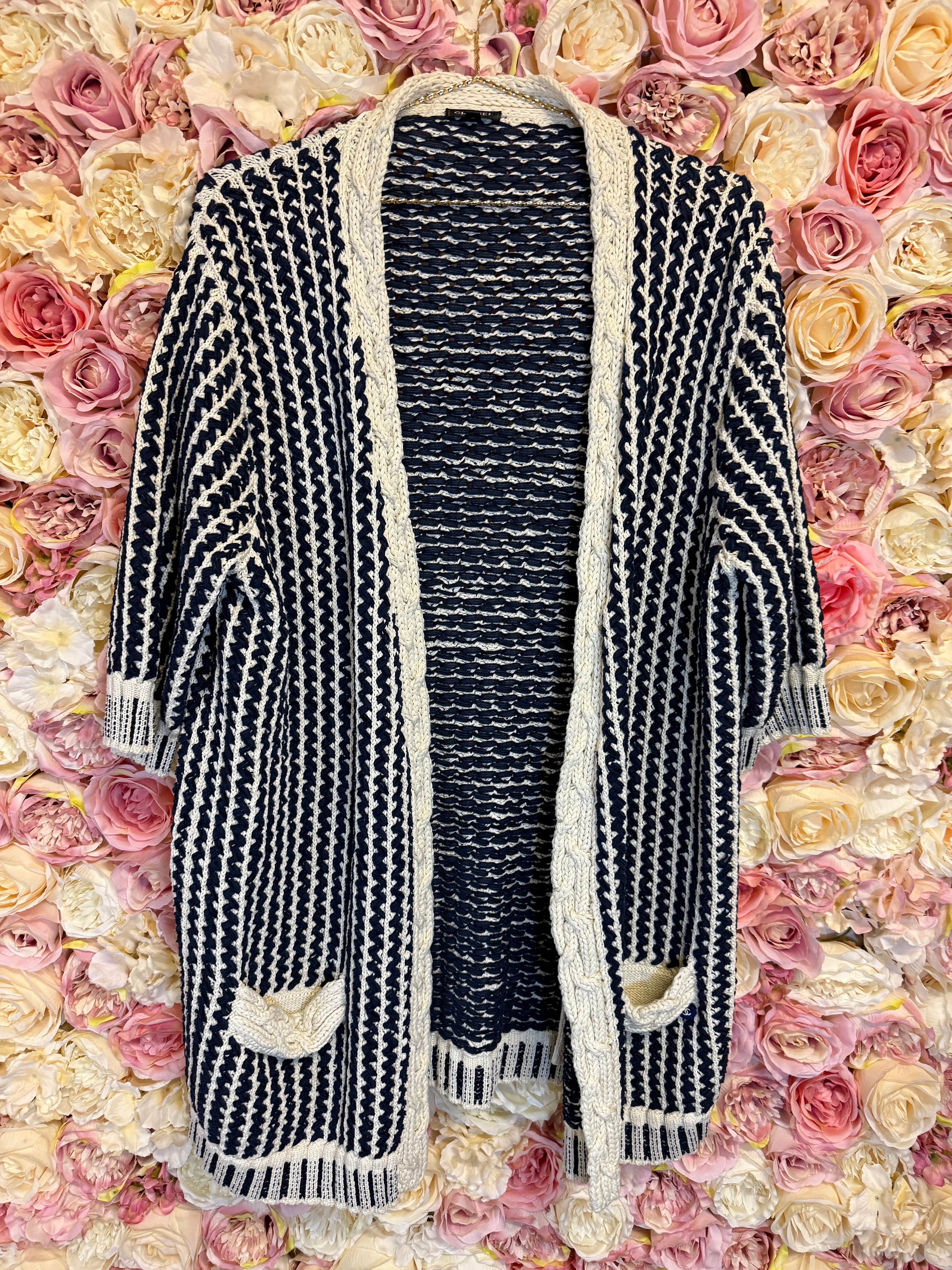 Chanel Knit Cardigan Blue White Sz. 42 DE