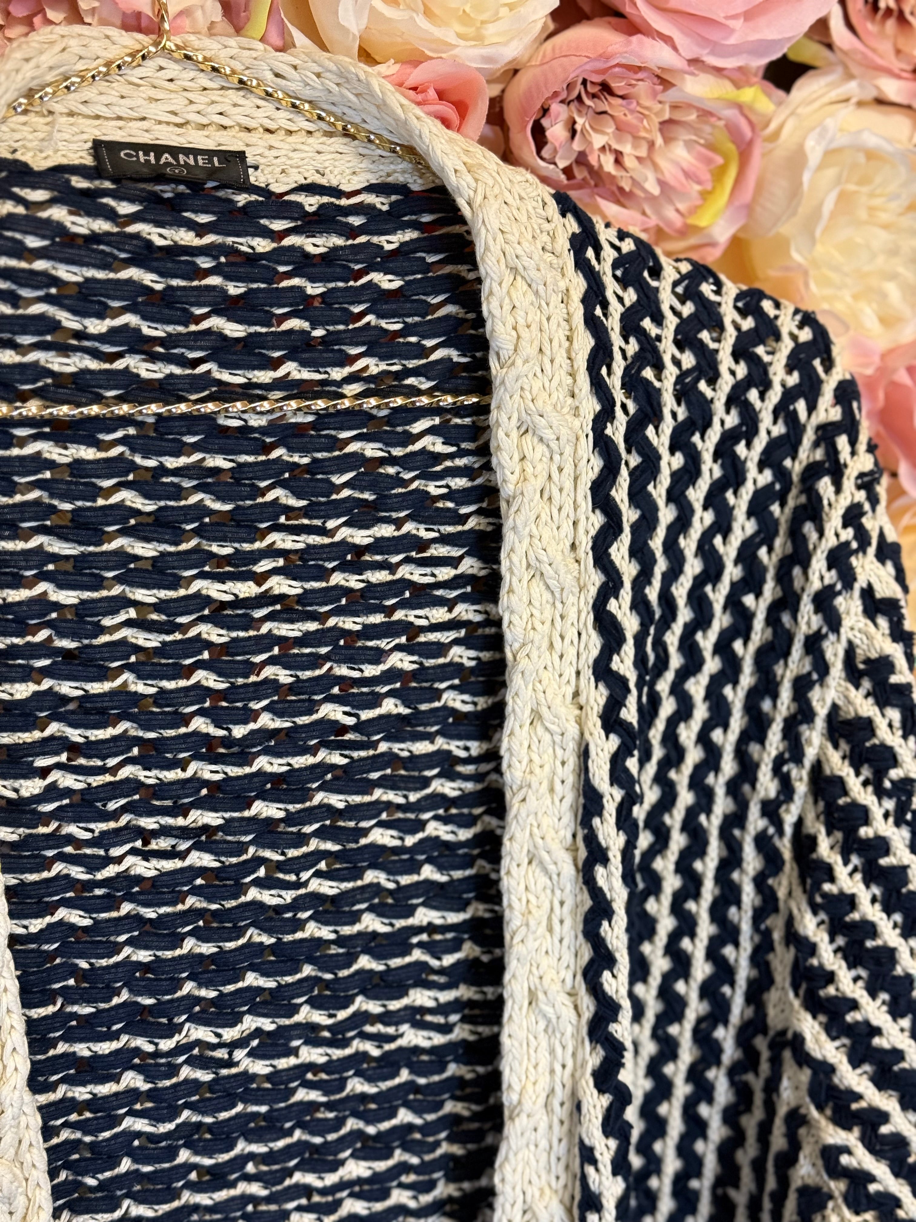 Chanel Knit Cardigan Blue White Sz. 42 DE