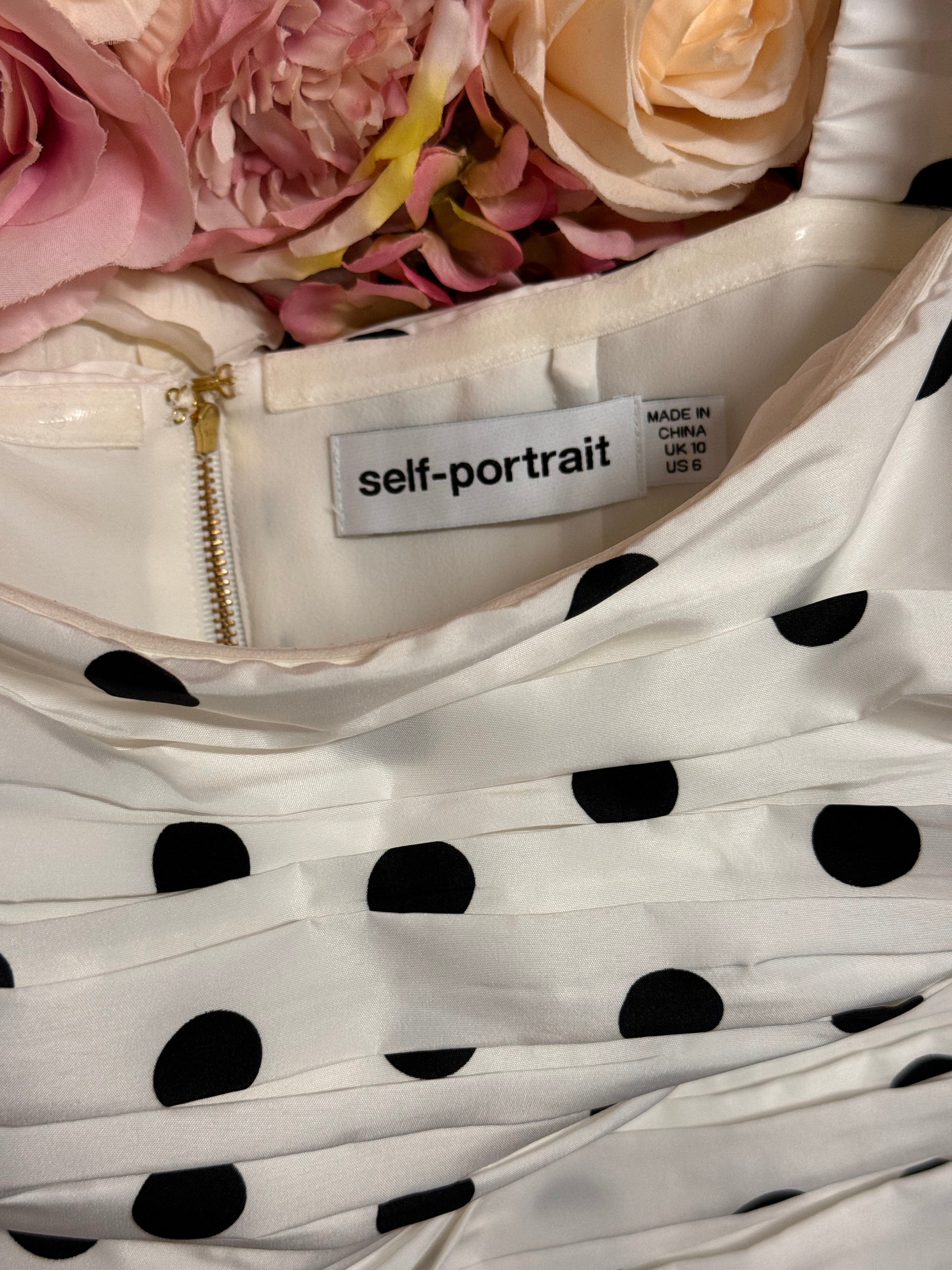 Self-Portrait Top Polka Dot White Black