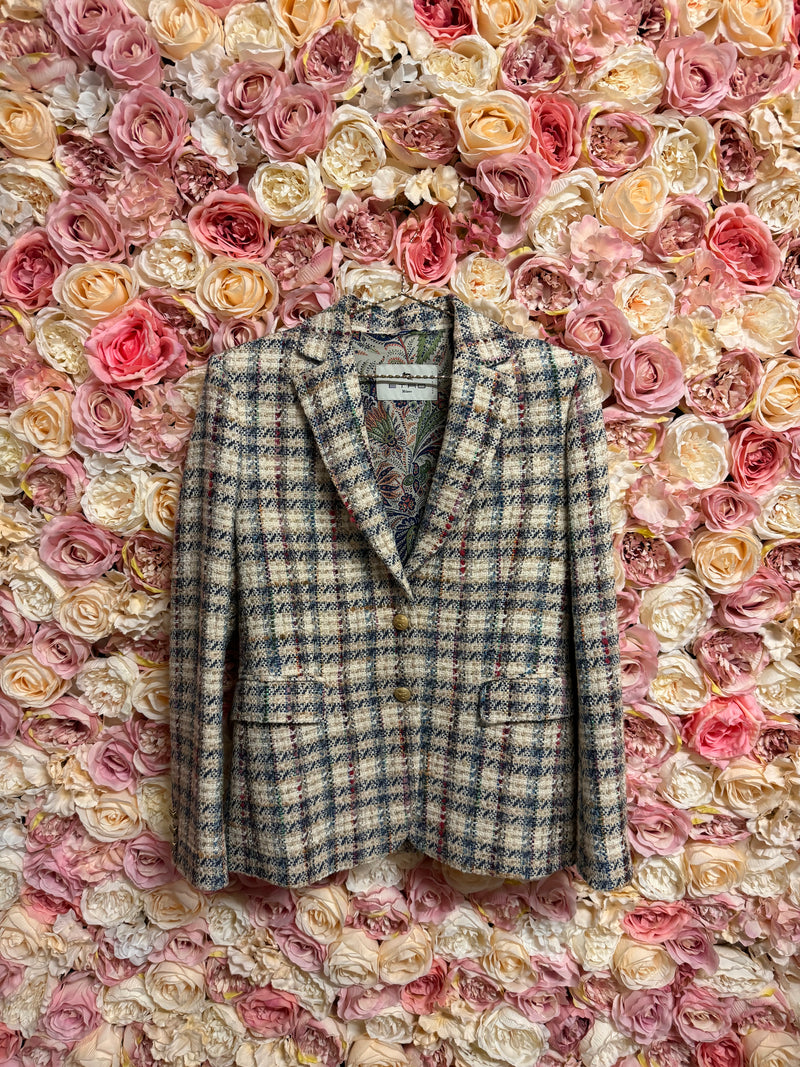 Etro Blazer Checked Pattern Beige Blue Multi