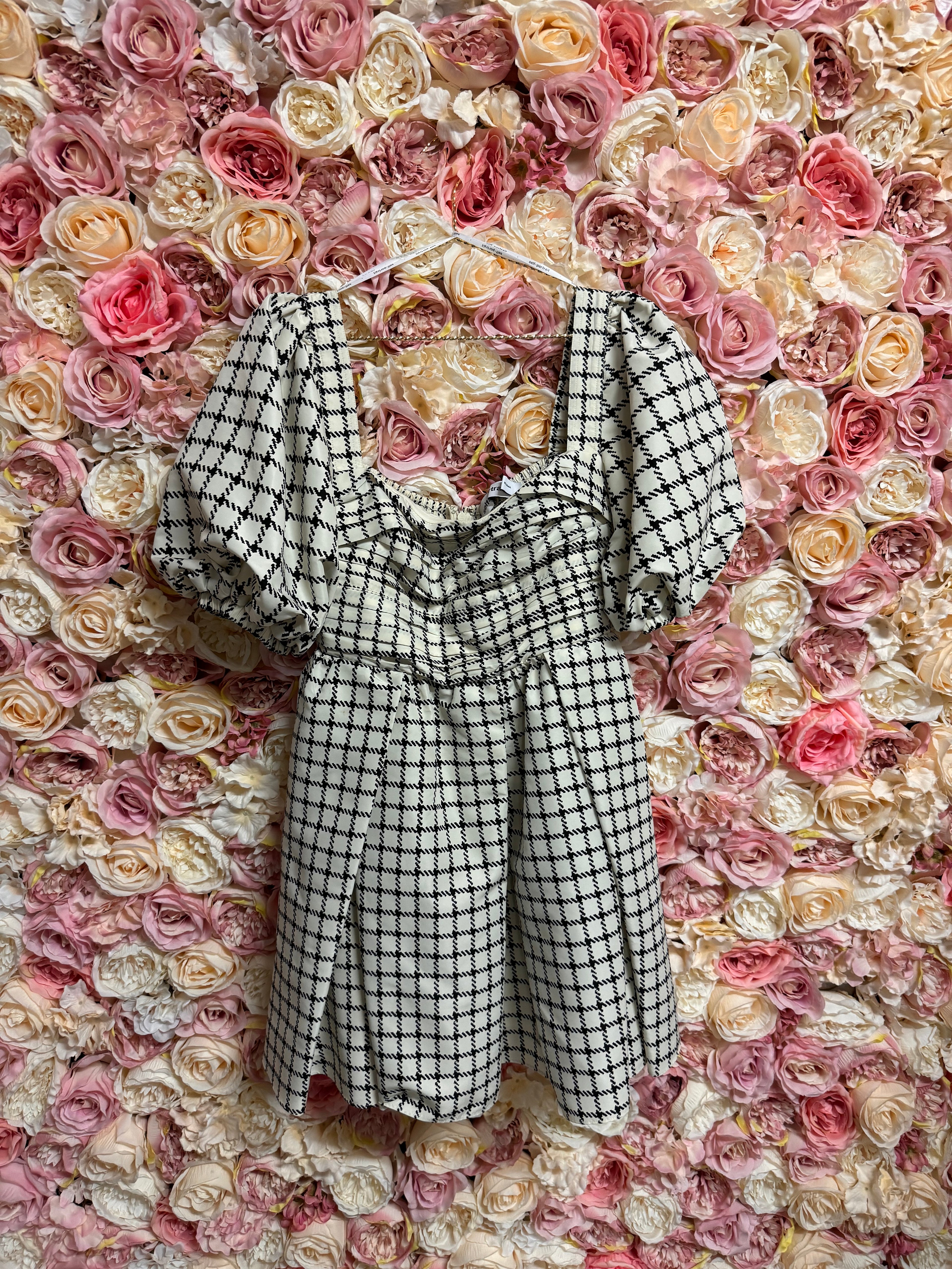 Self-Portrait Dress with Pouffe Sleeves Cream Black