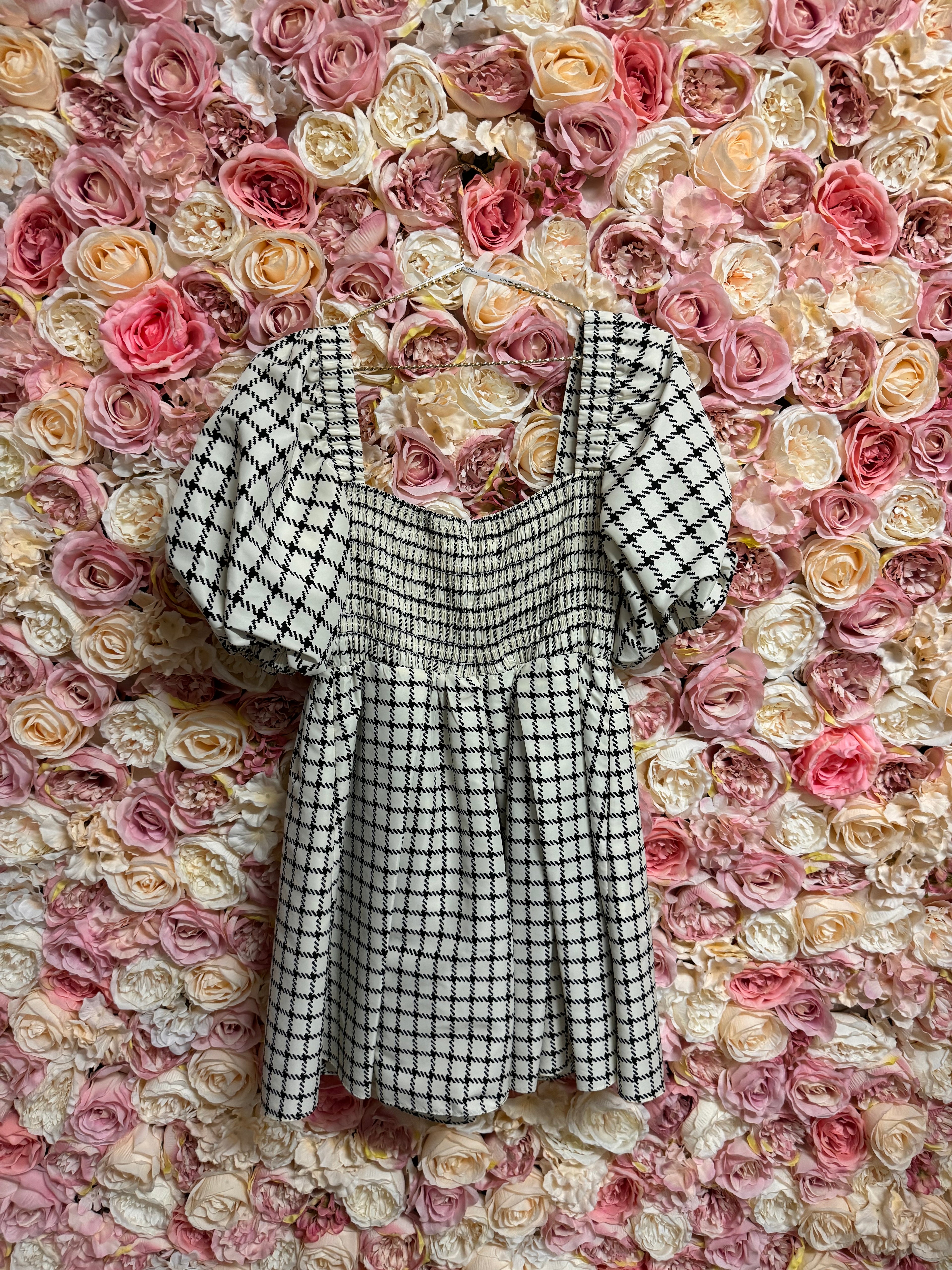 Self-Portrait Dress with Pouffe Sleeves Cream Black