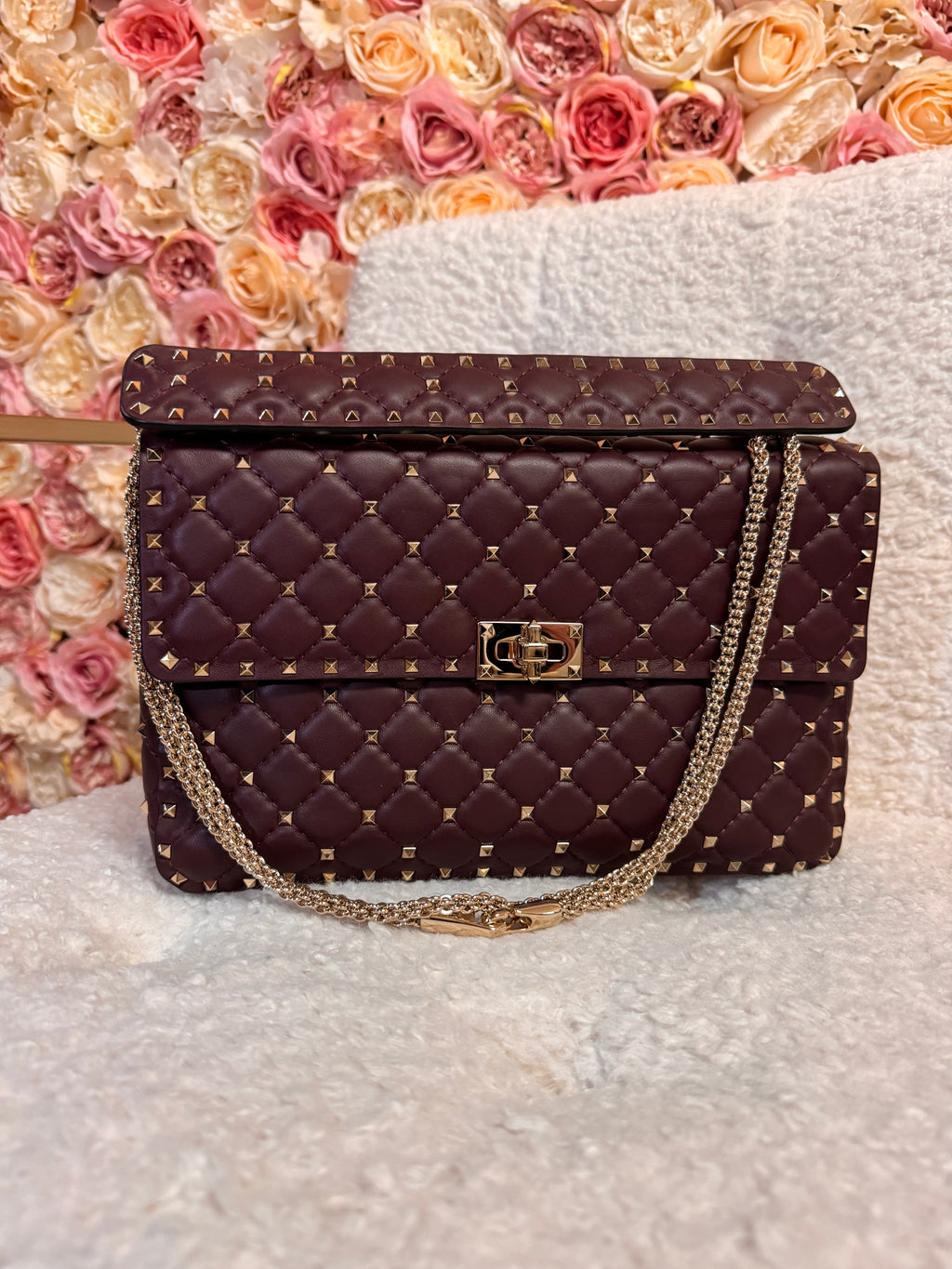 Valentino Large Nappa Rockstud Spike Bag Bordeaux GHW