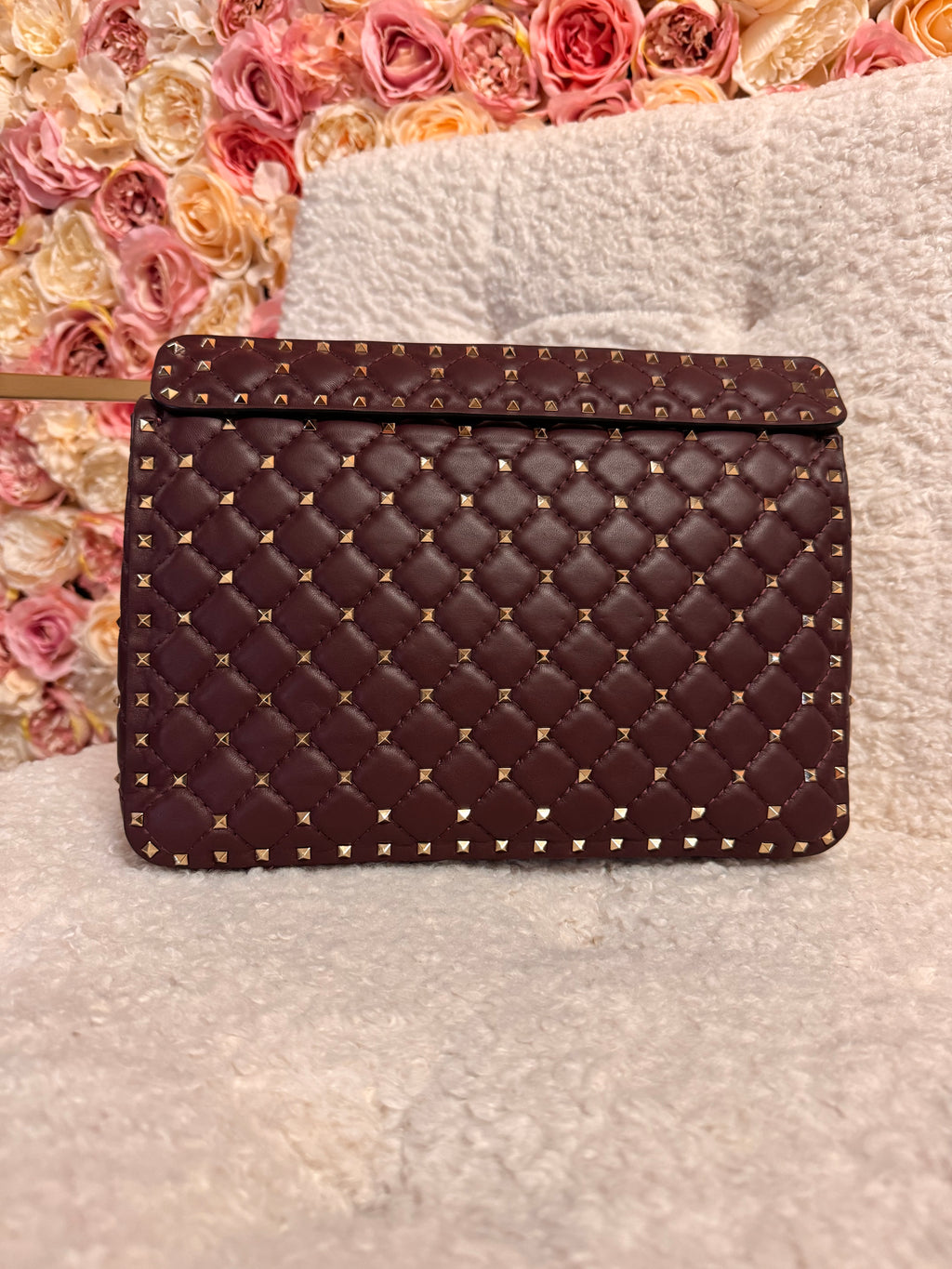 Valentino Large Nappa Rockstud Spike Bag Bordeaux GHW