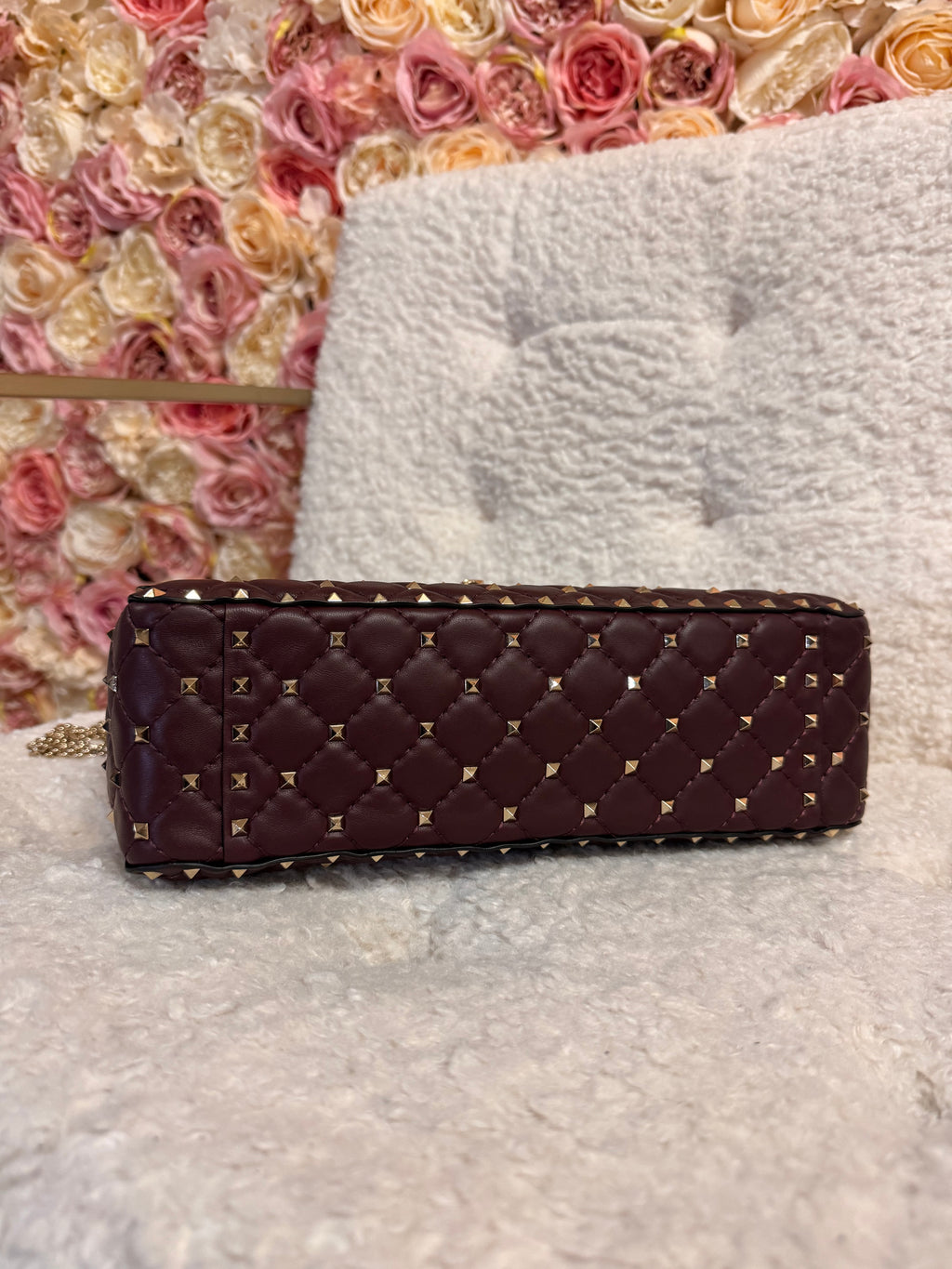 Valentino Large Nappa Rockstud Spike Bag Bordeaux GHW