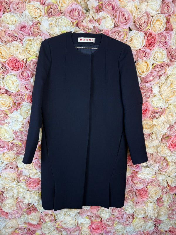 Marni Classic Roundneck Coat Dark Blue Sz. 34 DE (38 IT)
