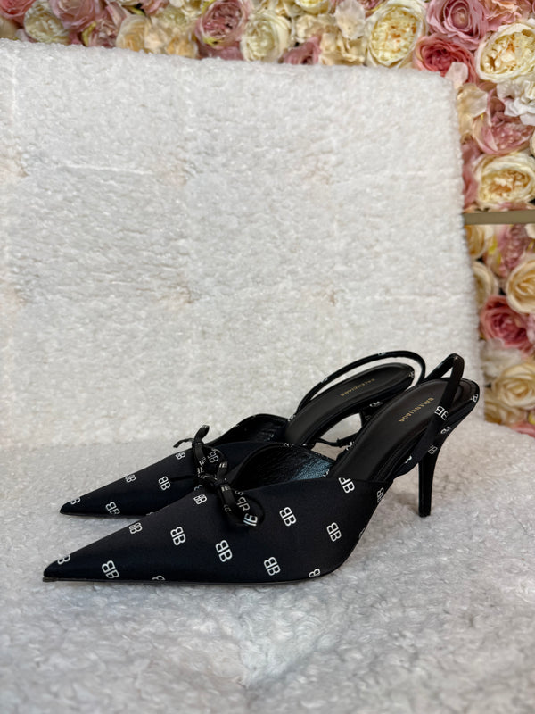 Balenciaga Sling Heels Black with White BB Sz. 37.5 EU
