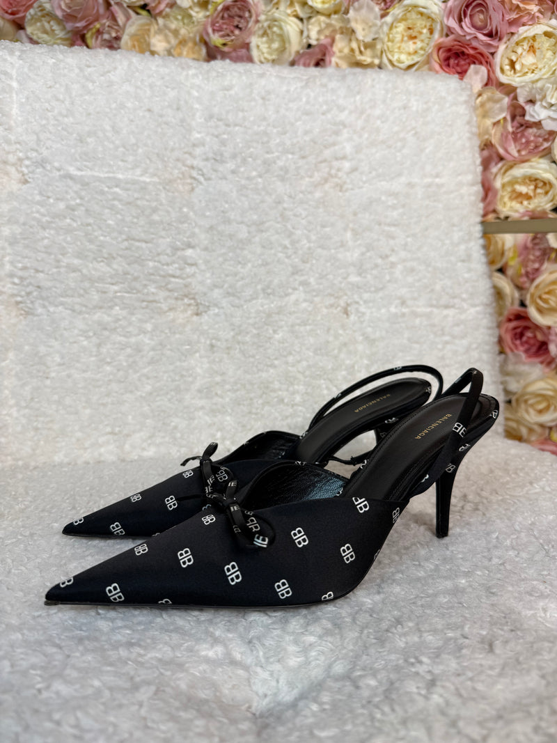 Balenciaga Sling Heels Black with White BB Sz. 37.5 EU