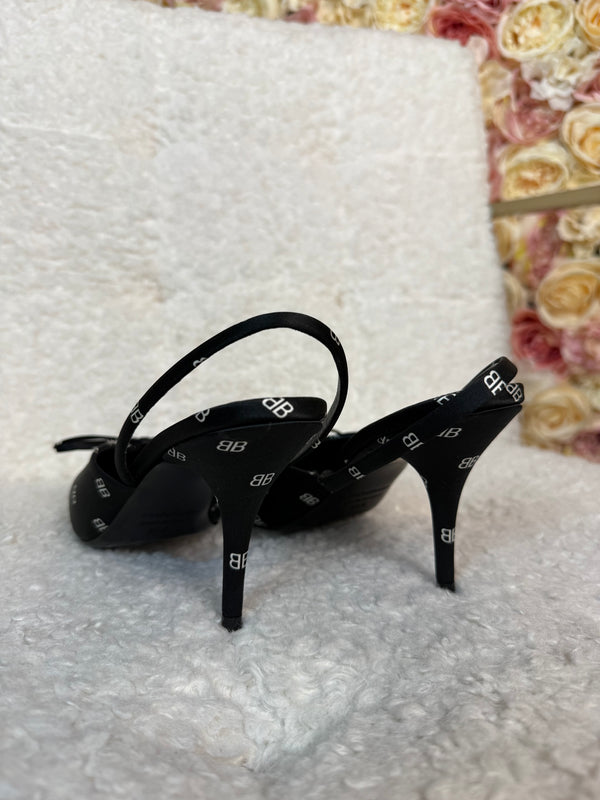 Balenciaga Sling Heels Black with White BB Sz. 37.5 EU