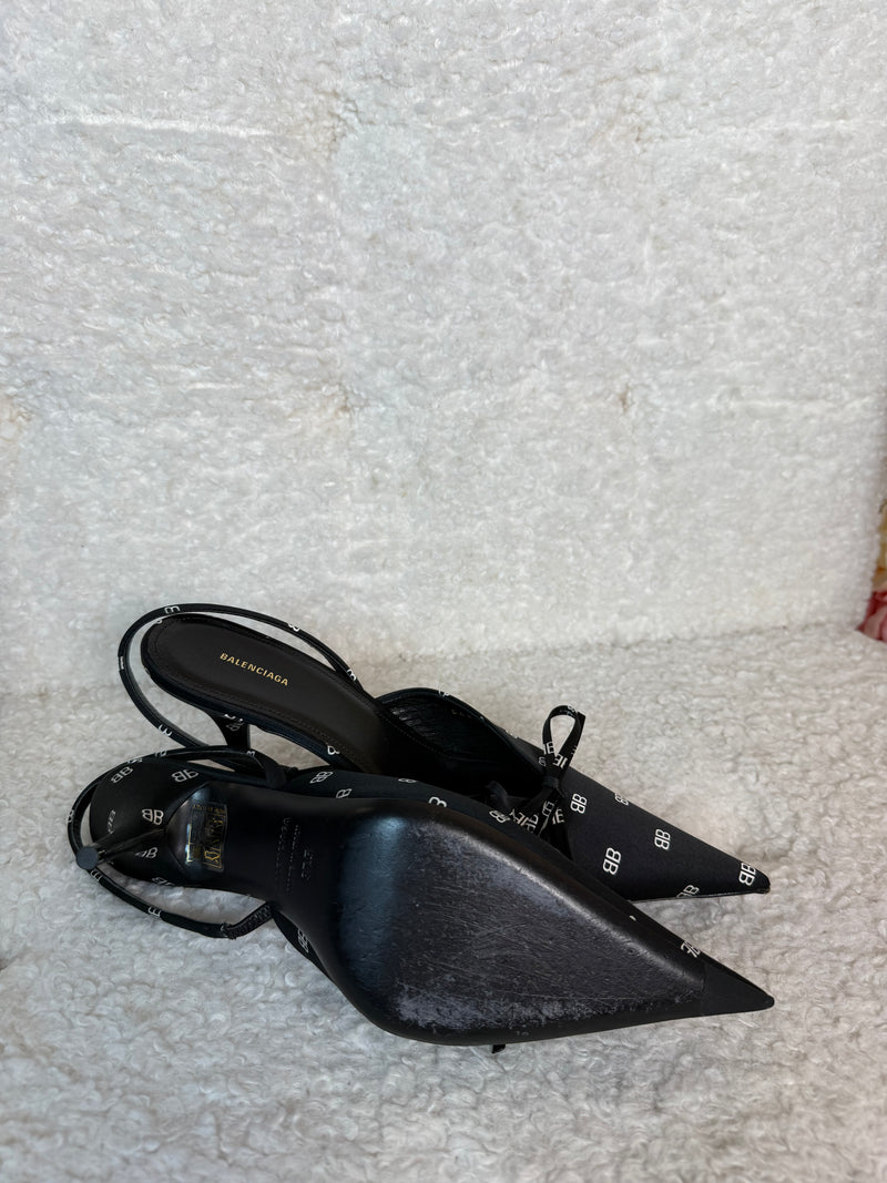 Balenciaga Sling Heels Black with White BB Sz. 37.5 EU