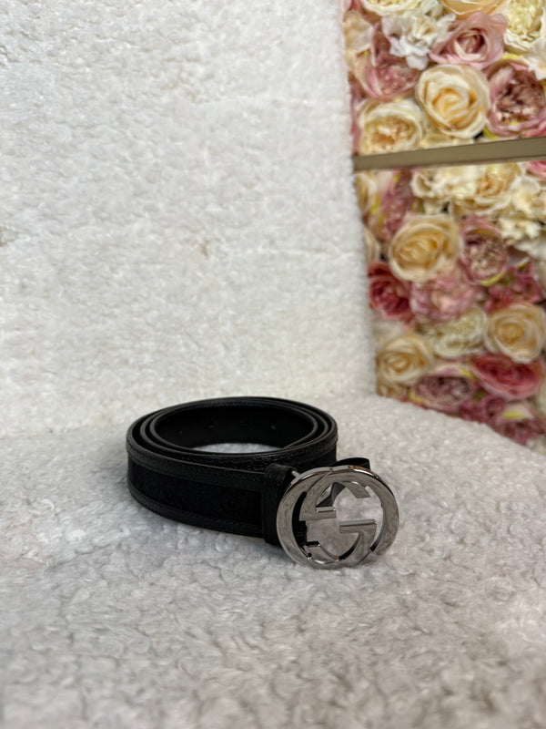 Gucci Belt Black with Silver Belt Buckle Sz. 90