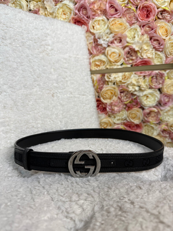 Gucci Belt Black with Silver Belt Buckle Sz. 90